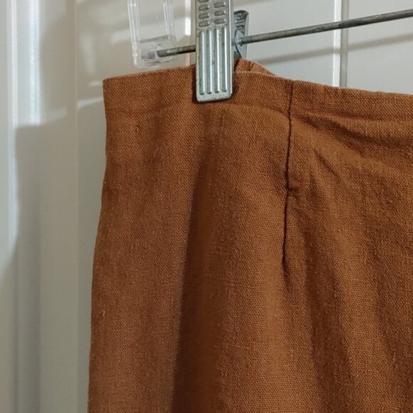Brown Women's linen natural style wrap skirt with belt buckle size 12 - Picture 2 of 7